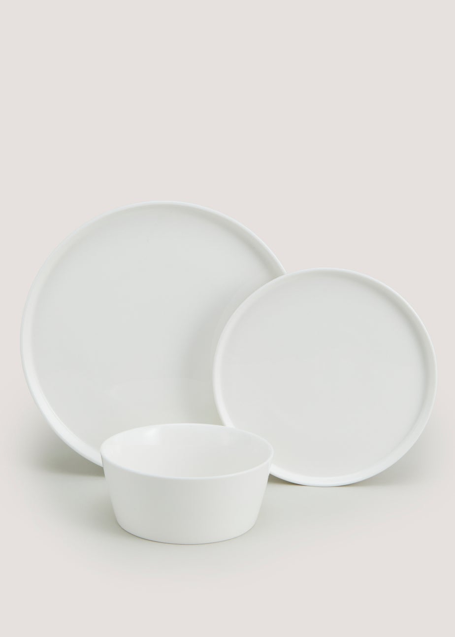 12 Piece White Lipped Dinner Set