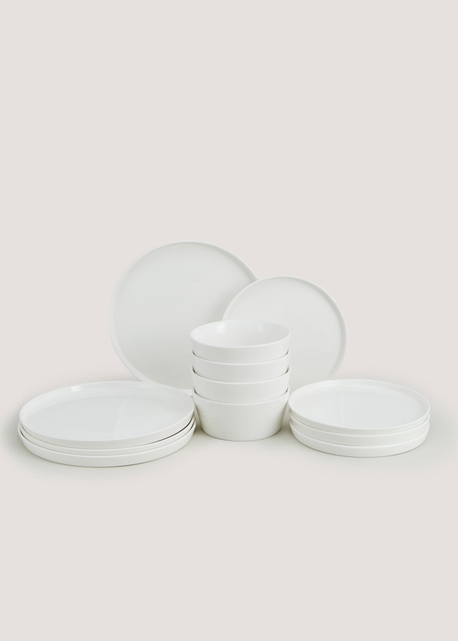 12 Piece White Lipped Dinner Set