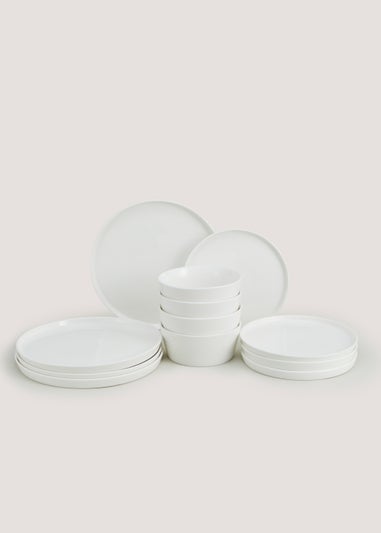 12 Piece White Lipped Dinner Set