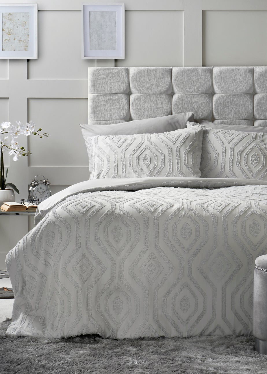 Grey Geometric Tufted Duvet Cover