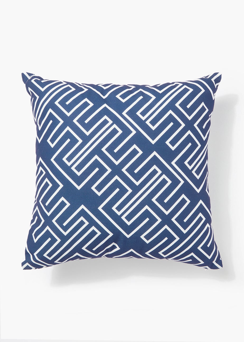 Navy Geo Reversible Outdoor Cushion (43cm x 43m)