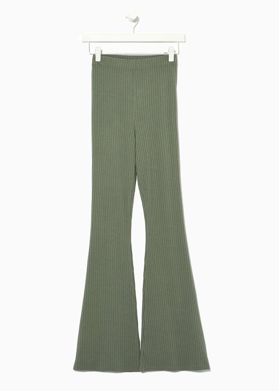 Khaki Ribbed Flared Co-Ord Trousers