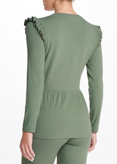 Khaki Ribbed Peplum Hem Co-Ord Top