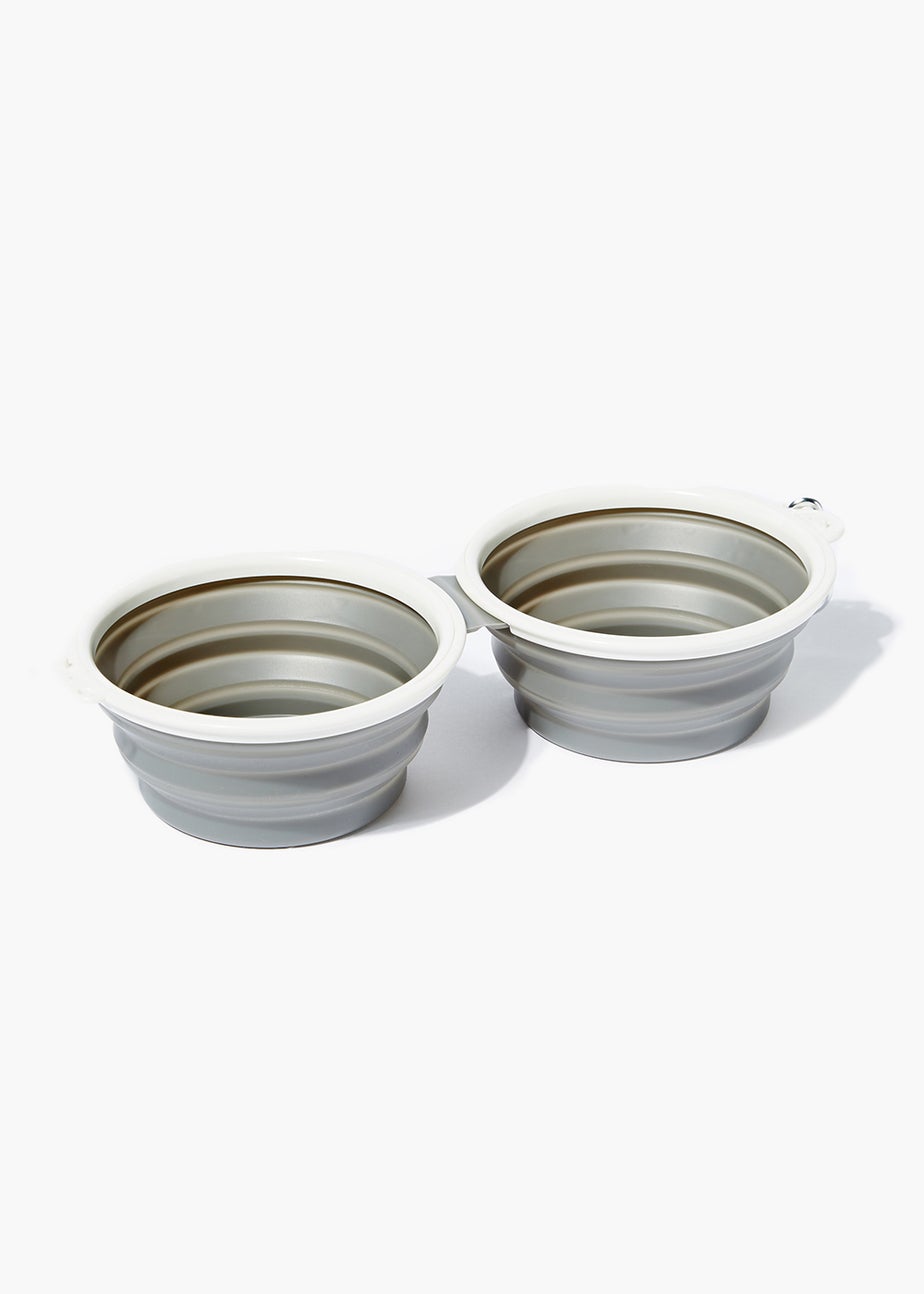 Grey Collapsible Duo Pet Bowl (28cm x 6cm)