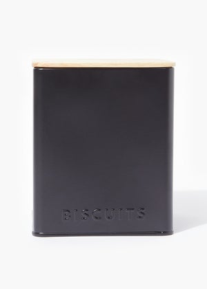 Black Metal Lidded Biscuit Tin
