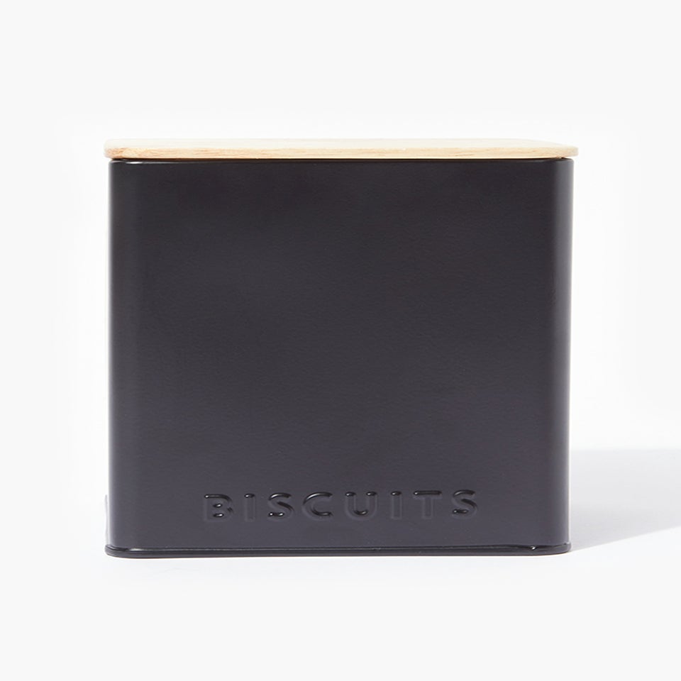 Black Metal Lidded Biscuit Tin