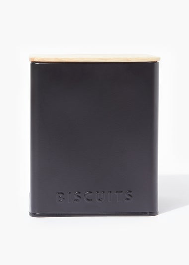 Black Metal Lidded Biscuit Tin