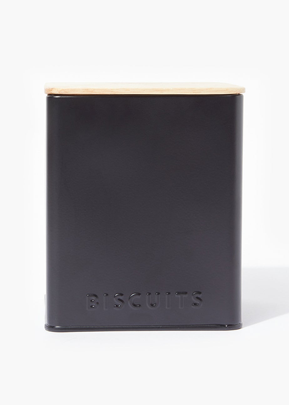 Black Metal Lidded Biscuit Tin