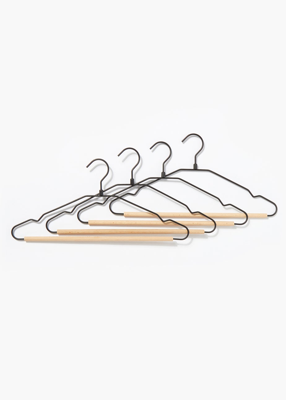 4 Pack Black Metal & Wood Hangers (21cm x 42cm)