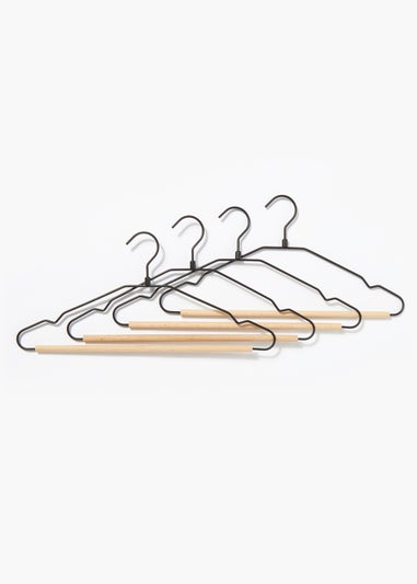 4 Pack Black Metal & Wood Hangers (21cm x 42cm)