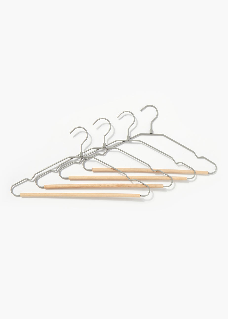 4 Pack Grey Metal & Wood Hangers (21cm x 42cm)