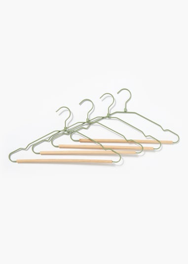 4 Pack Green Metal & Wood Hangers (21cm x 42cm)