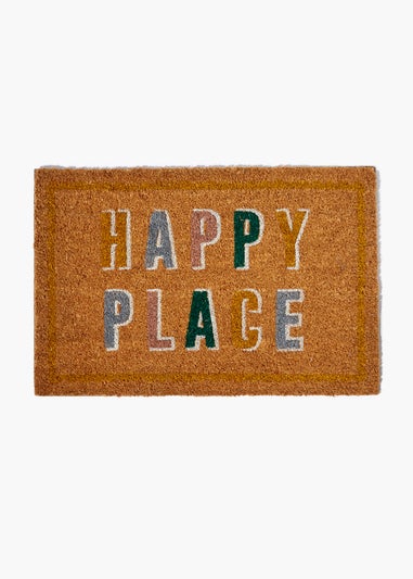 Natural Coir Happy Place Doormat (60cm x 39cm)