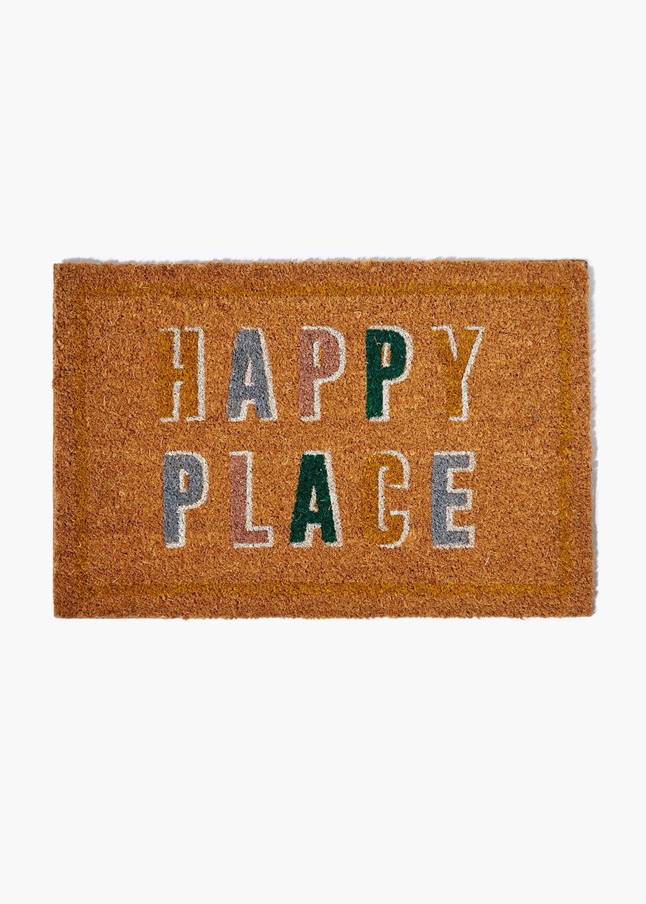 Natural Coir Happy Place Doormat (60cm x 39cm)