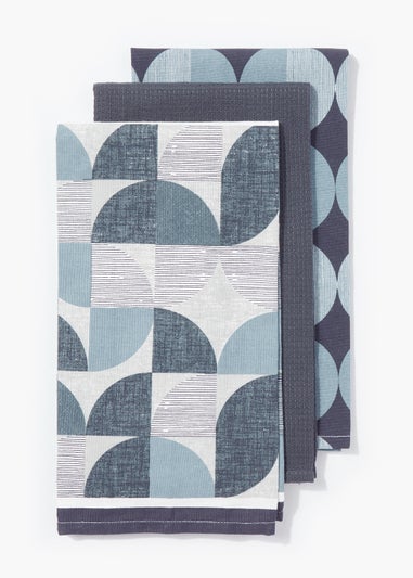 3 Pack Blue Print Tea Towels (45cm x 60cm)