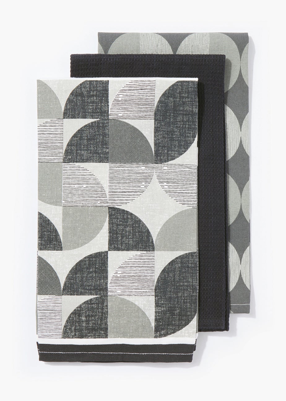 3 Pack Monochrome Print Tea Towels