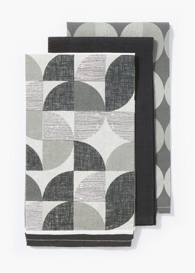 3 Pack Monochrome Print Tea Towels