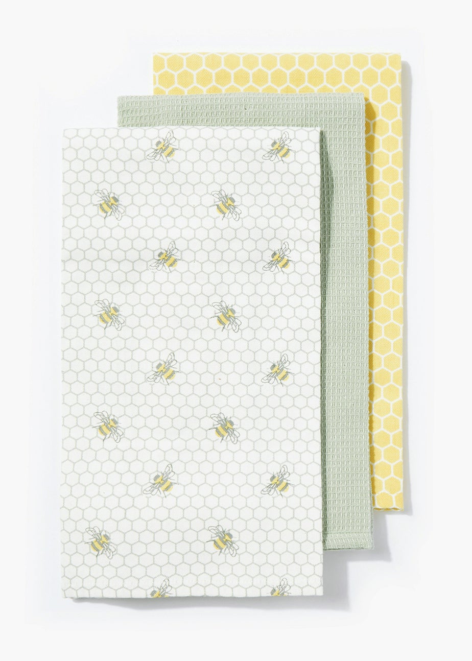 3 Pack Bee Design Tea Towels (45cm x 60cm)