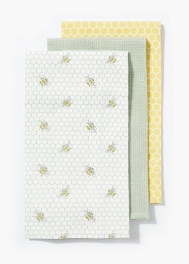 3 Pack Bee Design Tea Towels (45cm x 60cm)