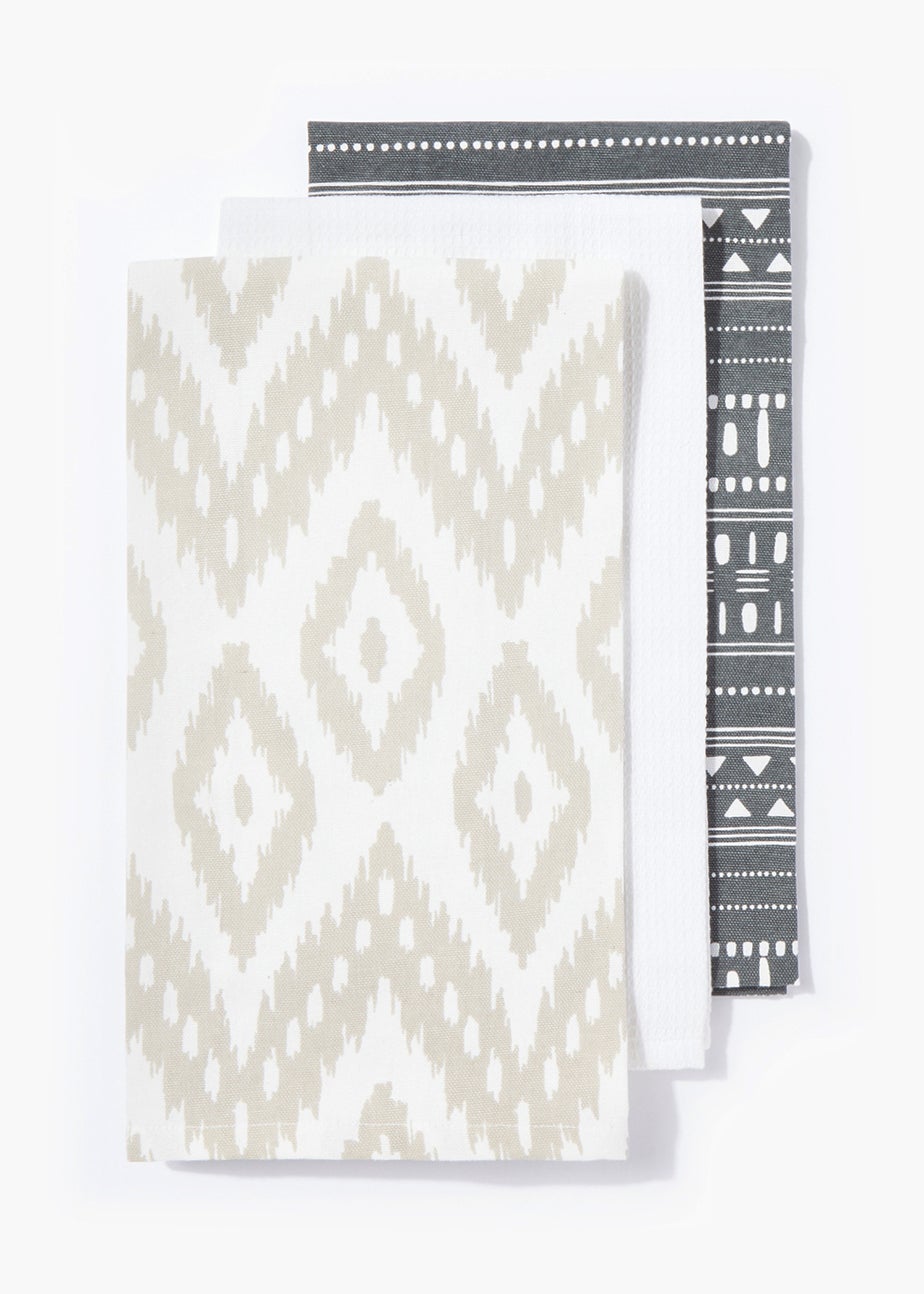 3 Pack Monochrome Print Tea Towels (45cm x 60cm)