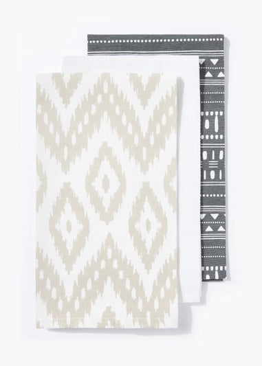 3 Pack Monochrome Print Tea Towels (45cm x 60cm)