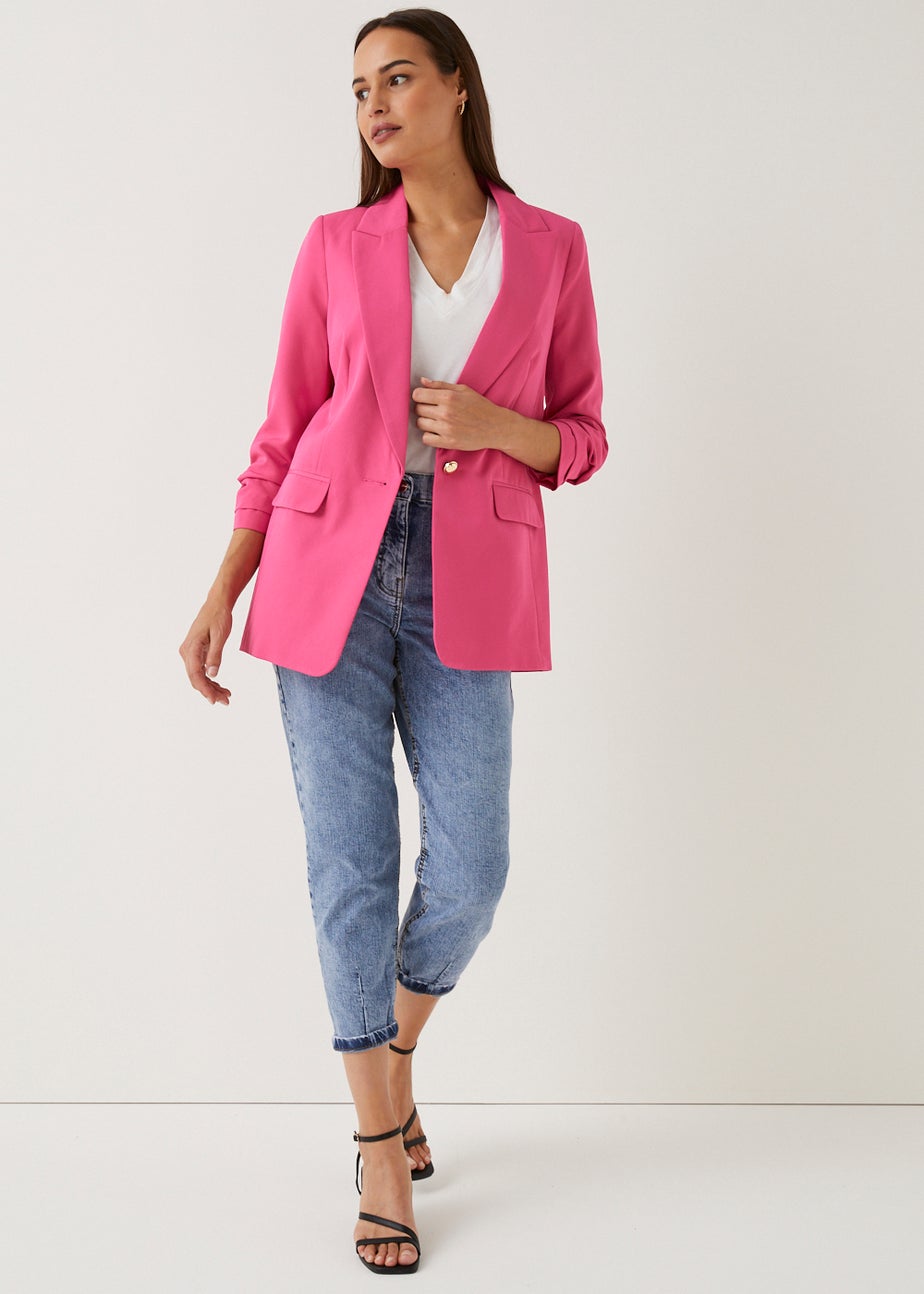Et Vous Pink Ruched Sleeve Blazer