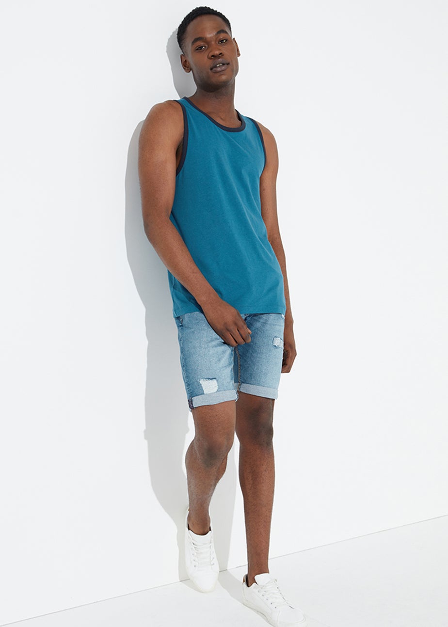 Blue Essential Jersey Ringer Vest Top