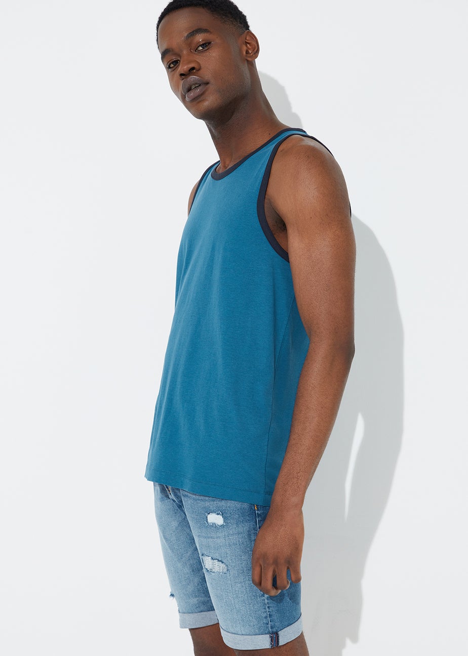 Blue Essential Jersey Ringer Vest Top