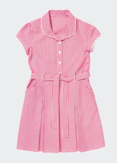 Girls Red Gingham Belted School Dress (3-14yrs)