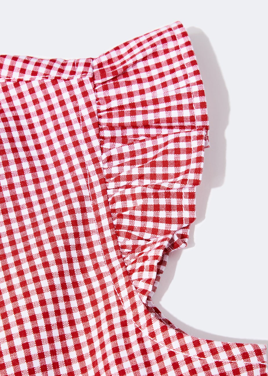 Girls Red Gingham Frill Sleeve School Dress (3-14yrs)
