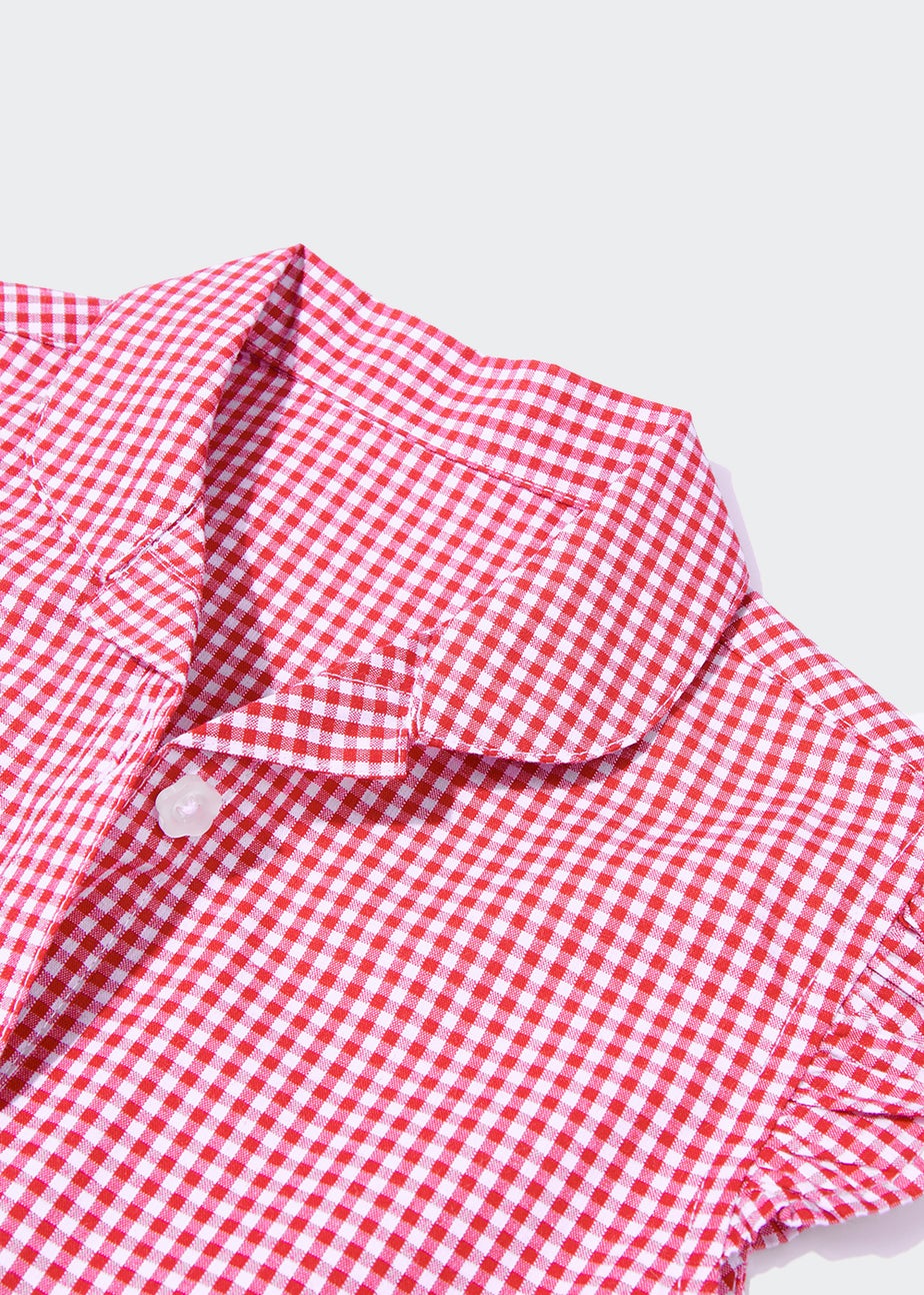 Girls Red Gingham Frill Sleeve School Dress (3-14yrs)