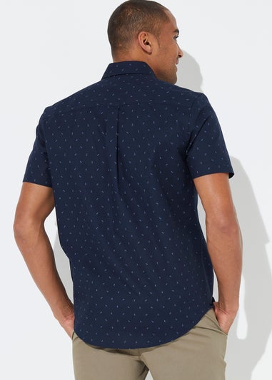 Navy Print Short Sleeve Oxford Shirt