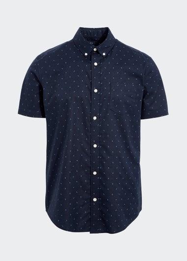 Navy Print Short Sleeve Oxford Shirt
