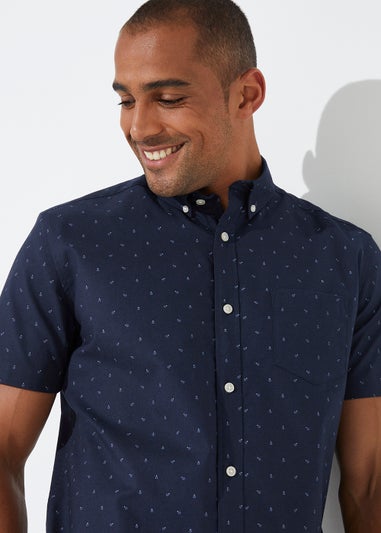 Navy Print Short Sleeve Oxford Shirt