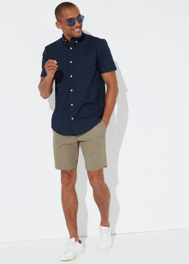 Navy Print Short Sleeve Oxford Shirt