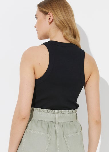 Black High Neck Ribbed Vest Top