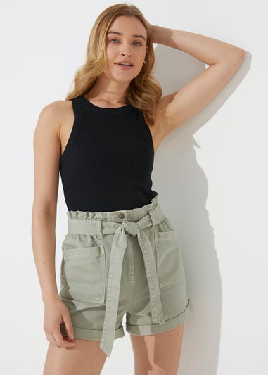 Black High Neck Ribbed Vest Top