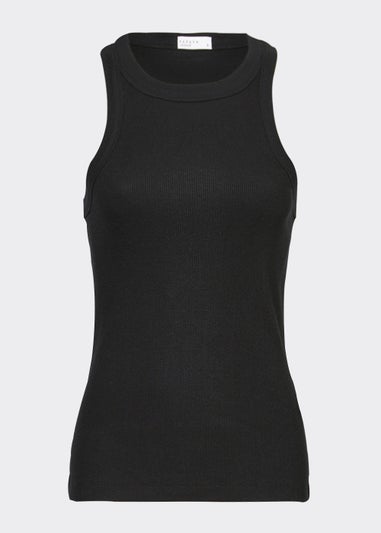 Black High Neck Ribbed Vest Top