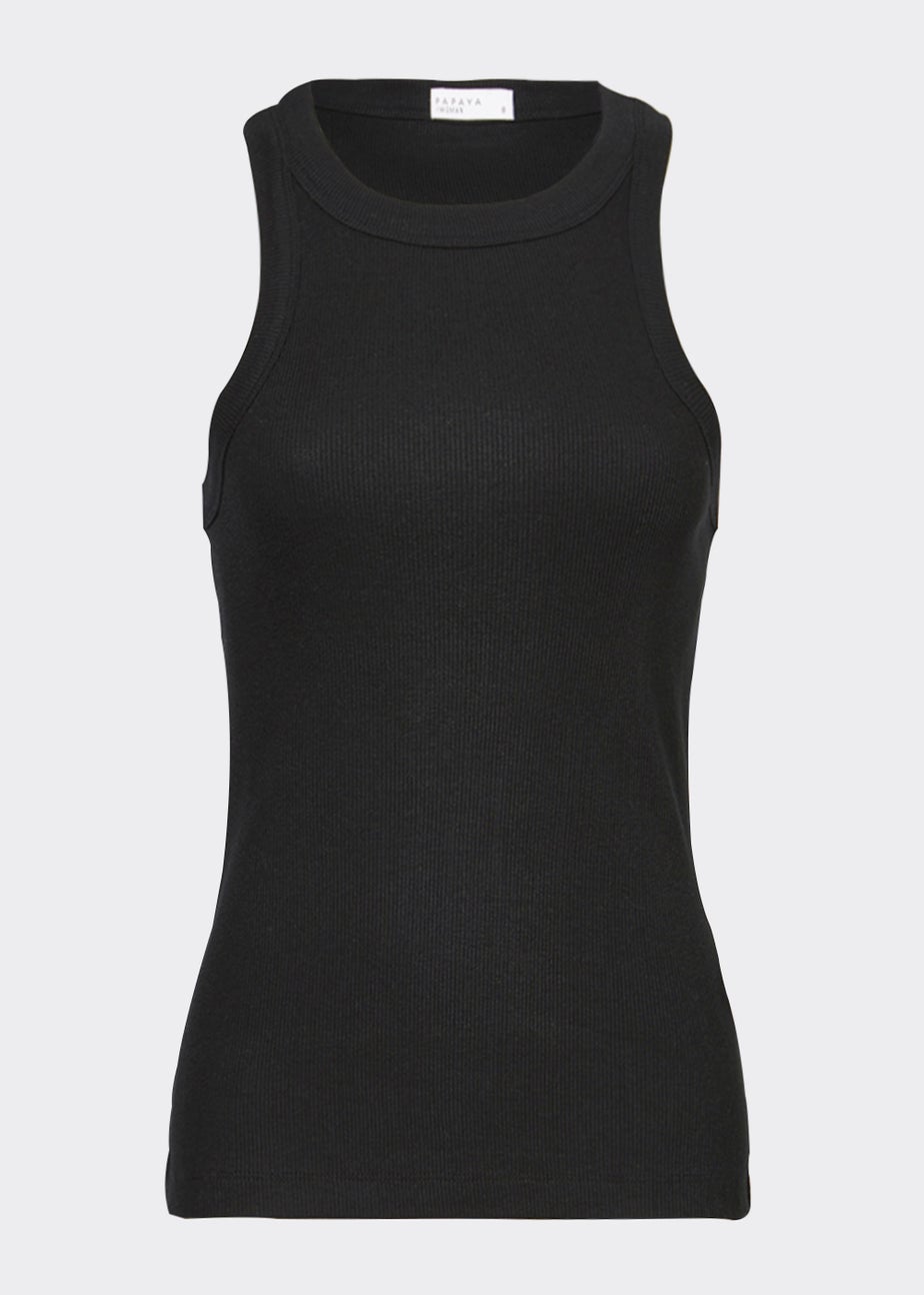 Black High Neck Ribbed Vest Top