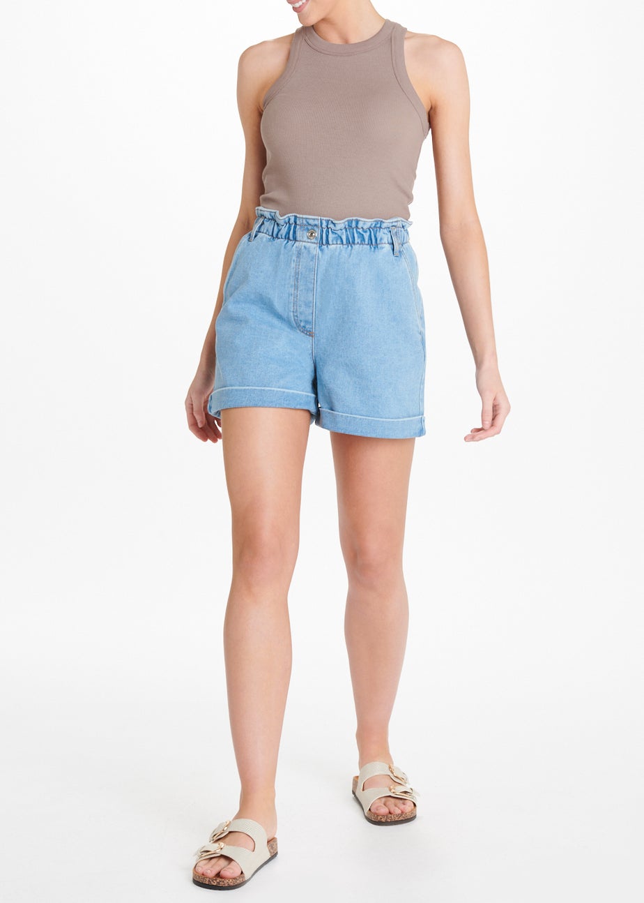 Brown High Neck Ribbed Vest Top