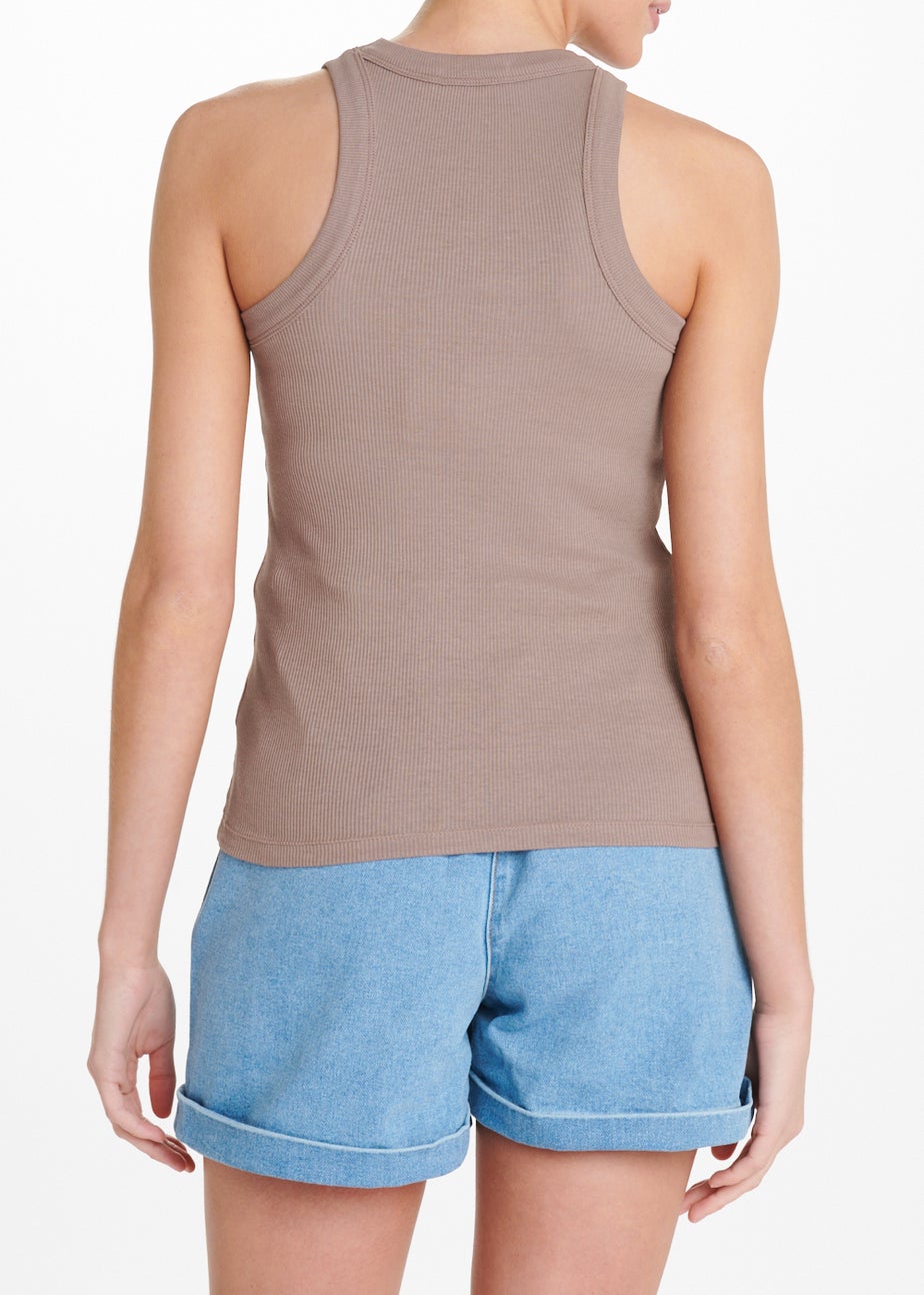 Brown High Neck Ribbed Vest Top