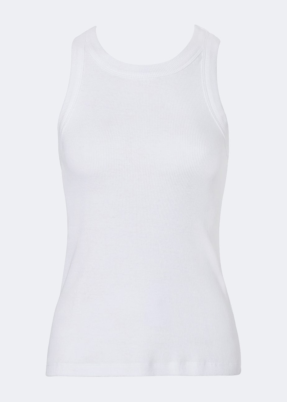 White High Neck Ribbed Vest Top