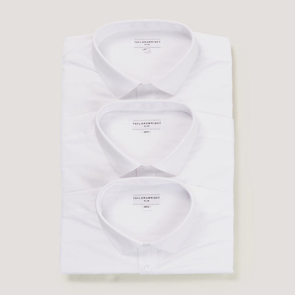 Taylor & Wright 3 Pack White Easy Care Slim Fit Shirts