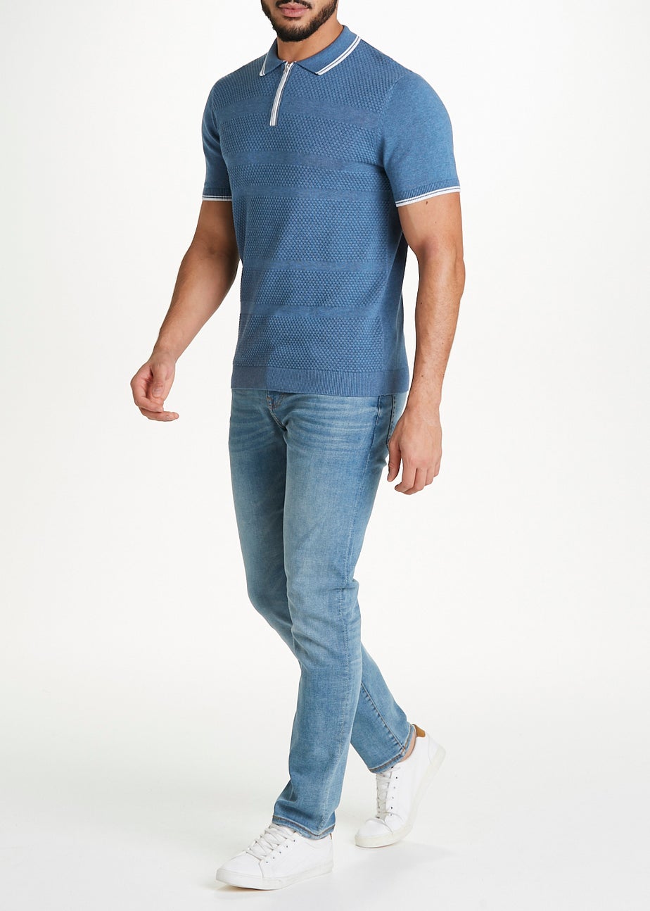 Blue Stripe Knit Polo Shirt
