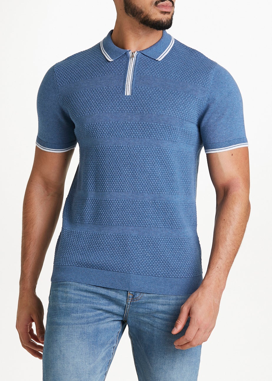Blue Stripe Knit Polo Shirt