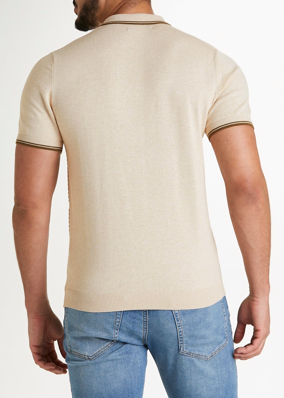 Ecru Stripe Knitted Polo Shirt