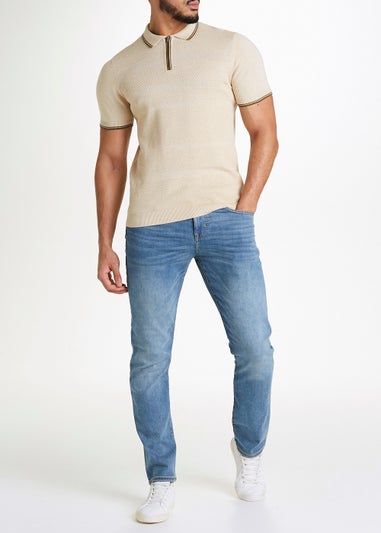 Ecru Stripe Knitted Polo Shirt