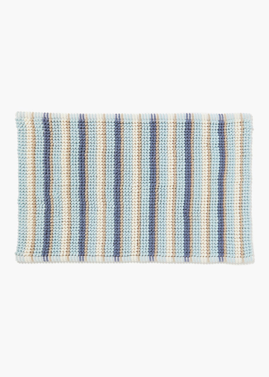 Blue Stripe Chenille Bath Mat (50cm x 80cm)