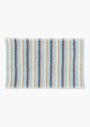 Blue Stripe Chenille Bath Mat (50cm x 80cm)