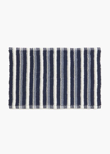 Navy Stripe Chenille Bath Mat (50cm x 80cm)